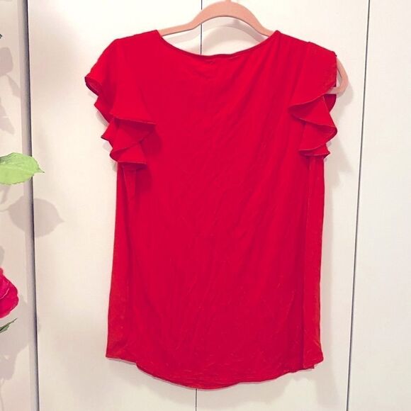 🌷 RW & CO 🌷 Beautiful Cherry Red Ruffle  Frills Short Sleeve Top - Picture 4 of 6
